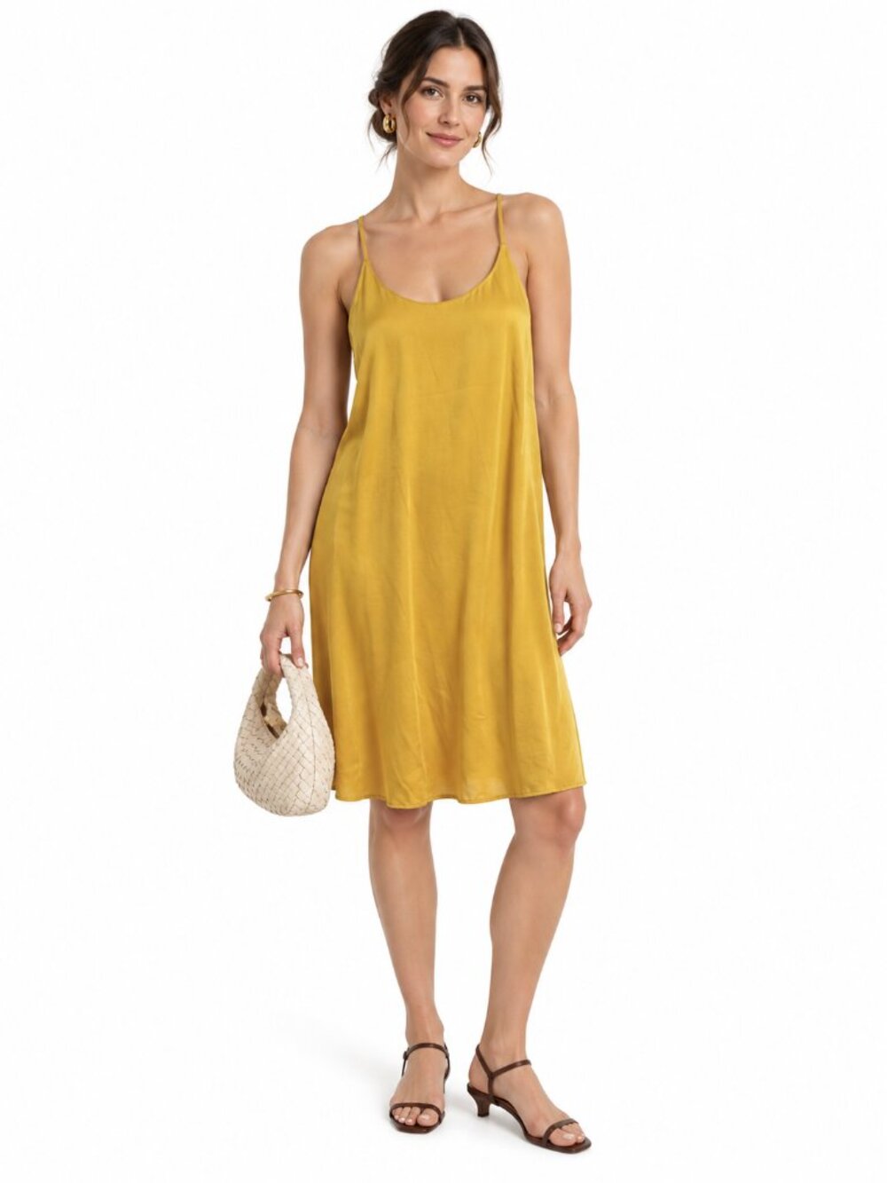 Fifteen Twenty Golden Yellow Cupro Slip Dress Size S Minimalist Summer